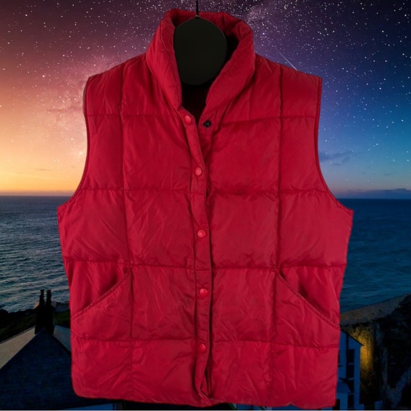 Lands End Red Down Fill Snap-Up Puffer Vest Jacket - Size Medium - Picture 9 of 9